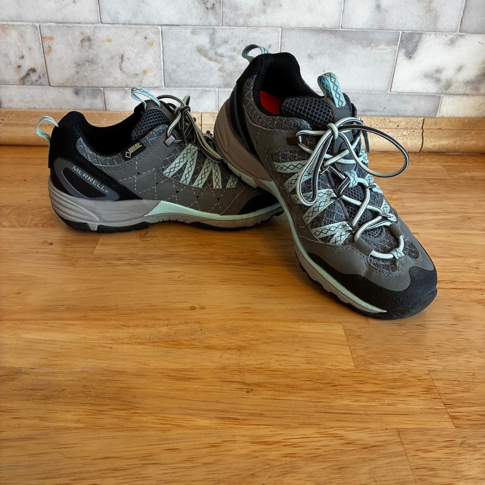 Merrell Sedona Sage Hiking Shoes Womens 8 Grey Black Mint Gore-Tex Vibram